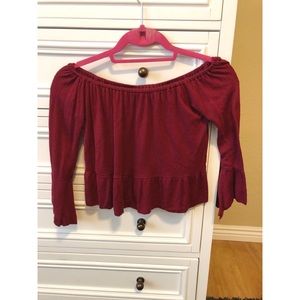 Red/Burgandy Off shoulder Ruffle Top Pac Sun
